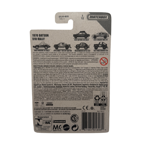 Matchbox 1970 Datsun 510 Rally – Off Road Rally Series – 1/12 – Diecast – NEW