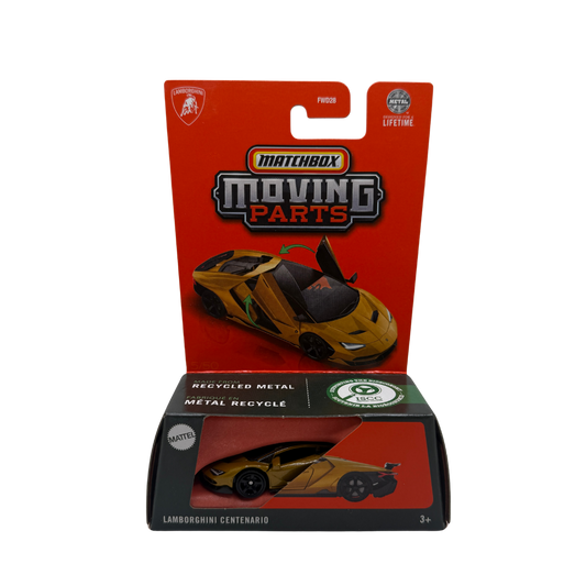 Matchbox Moving Parts Lamborghini Centenario Die-Cast 1:64 – Gold | Recycled Metal | Opening Doors | 2023 Release