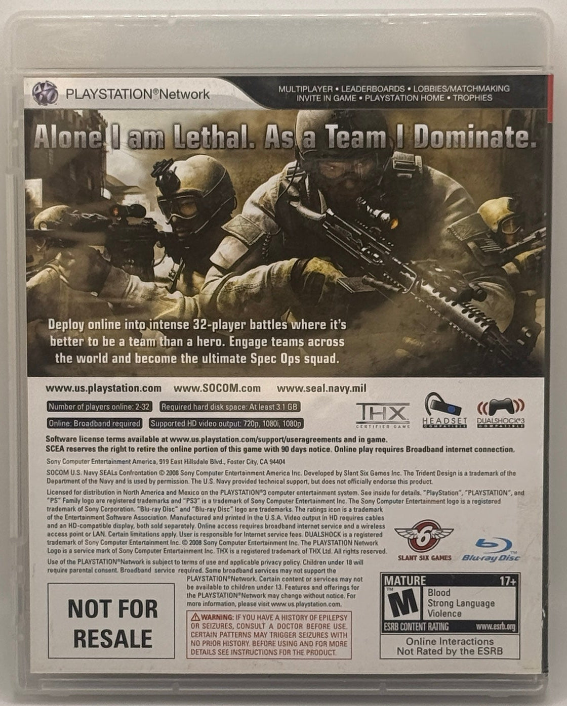 SOCOM: U.S. Navy SEALs Confrontation — Not For Resale Version — PS3